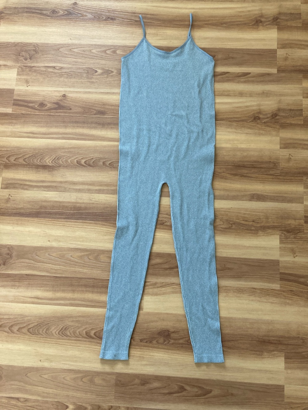Grey Sleeveless Ribbed Jumpsuit with Spaghetti Straps One Pc Onesie